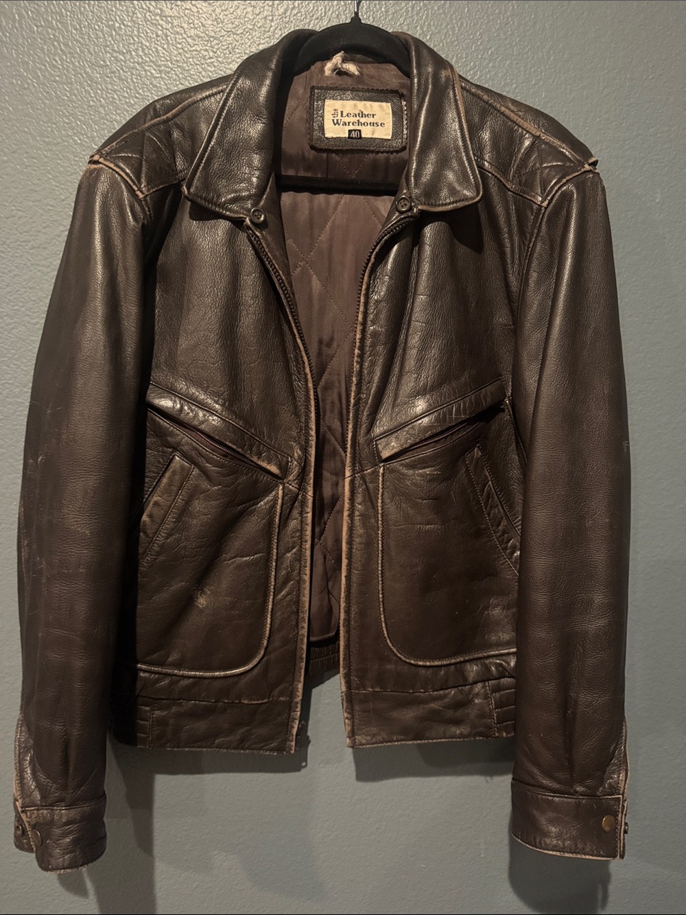 Vtg. The Leather Warehouse Dark Brown Bomber Jacket